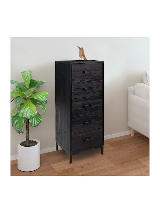 Chest of Drawers of Solid Wood with 5 Drawers Black 42x35x110cm