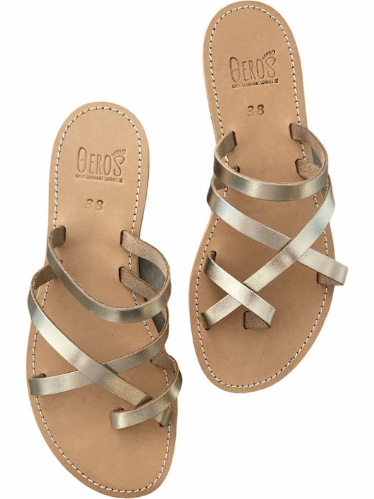 THEROS Greek 100% leather sandal handmade. Code DIPLO X. Color GOLD.