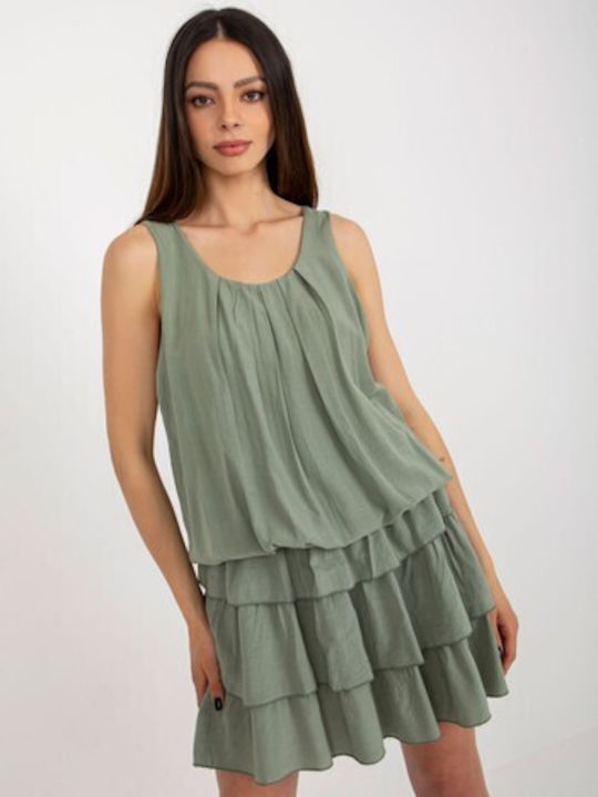 Och Bella Summer Mini Dress with Ruffle Khaki