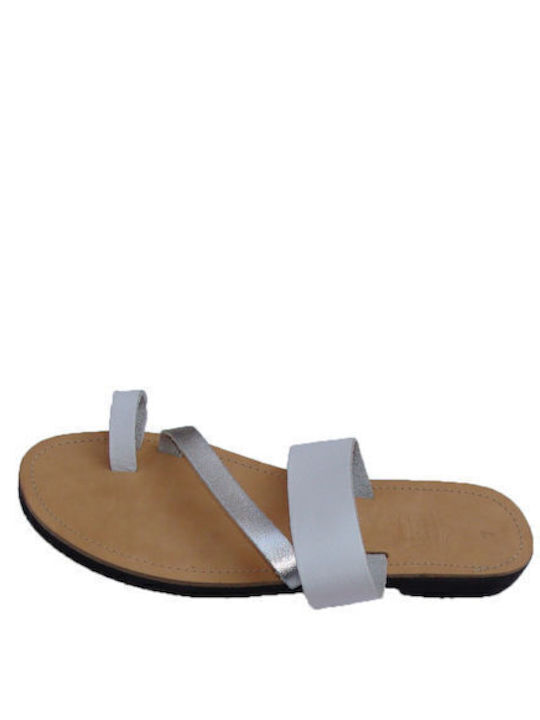 Gk Shoes Leather Women's Flat Sandals in White Color