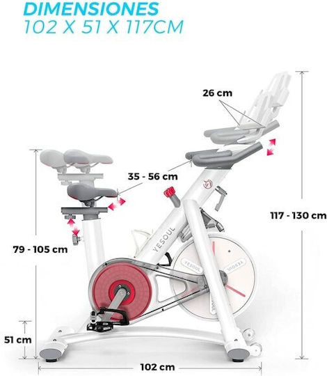 Yesoul S3 Ποδήλατο Spinning Μαγνητικό με Ροδάκια Λευκό