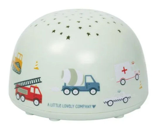 A Little Lovely Company Lumini LED Lampă de proiecție pentru copii Vehicles cu Proiecție de Desene Verde 14x14x9εκ.