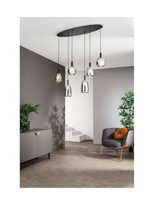 Fan Europe I-Weizen-S6 Pendant Chandelier for 6 Bulbs E14, E.14 Black