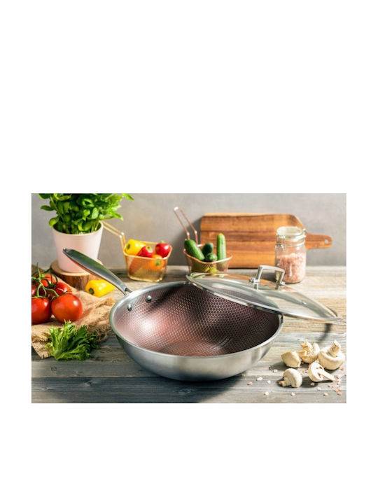 Edenberg Wok από Ανοξείδωτο Ατσάλι Με Καπάκι με Αντικολλητική Επίστρωση 30cm