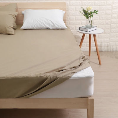 My Home Luxury King Size Jersey Mattress Cover Fitted Beige 180x200+30cm