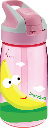 Laken Banana-Strawberry Kids Water Bottle Plastic with Straw Pink 450ml