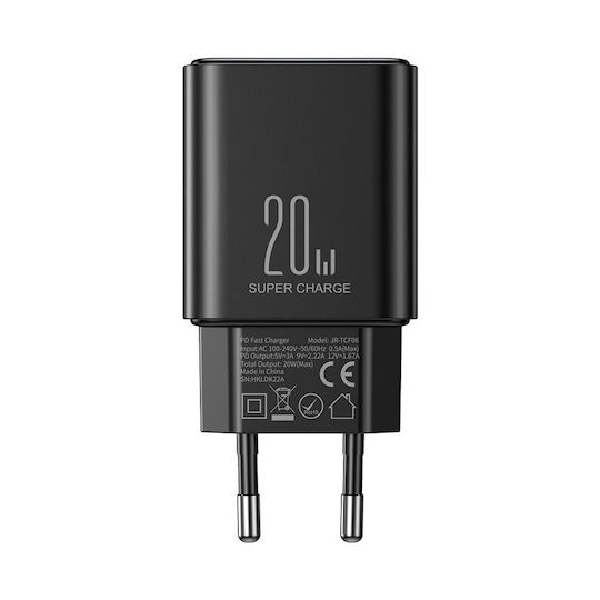 Joyroom Φορτιστής με Θύρα USB-C και Καλώδιο USB-C - Lightning 20W Power Delivery Μαύρος (JR-TCF06)