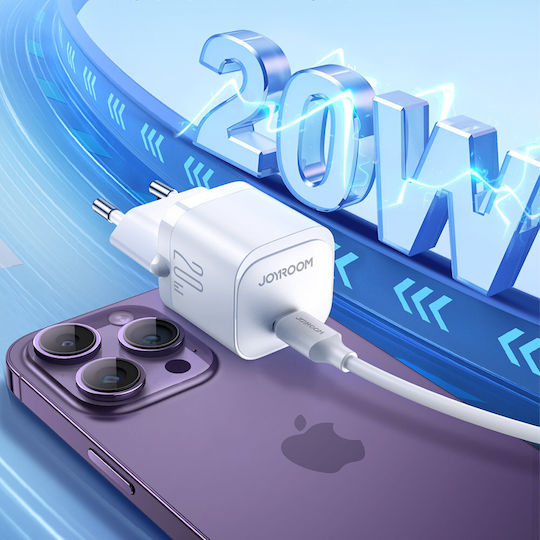 Joyroom Charger with USB-C Port and Cable USB-C - Lightning 20W Power Delivery Whites (JR-TCF02)