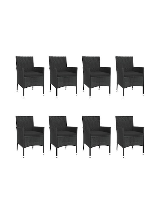 Outdoor Dining Set 9 Pieces Black with Pillows