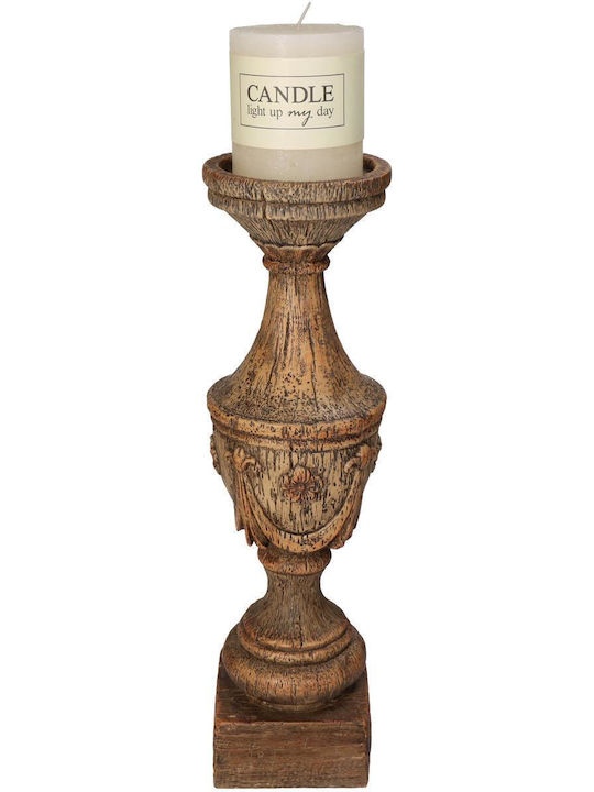 ArteLibre Candle Holder Polyresin in Brown Color 10x10x36.8cm 1pcs