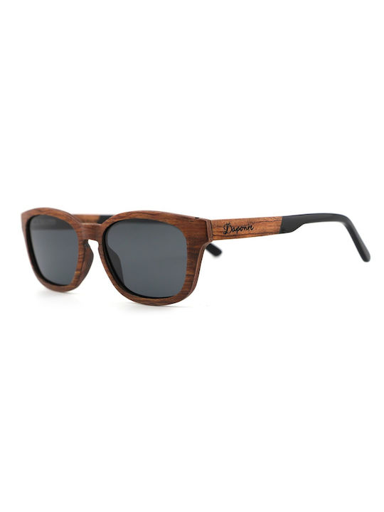 Daponte Unisex Γυαλιά Ηλίου με Καφέ Ξύλινο Σκελετό και Ροζ Polarized Φακό DAP438H#4