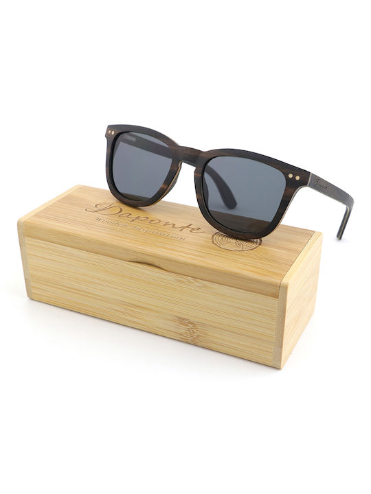 Daponte Unisex Sunglasses with Brown Wooden Frame and Gray Polarized Lens DAP041E#4