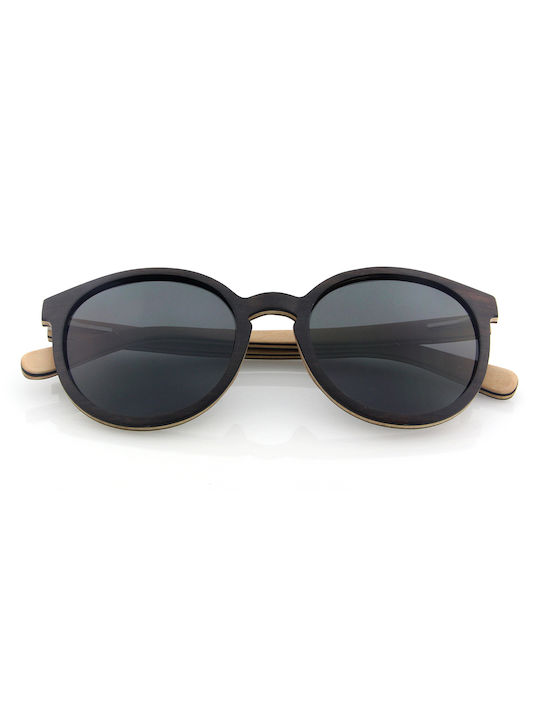 Daponte Unisex Sunglasses with Black Wooden Frame and Gray Polarized Lens DAP303E#4