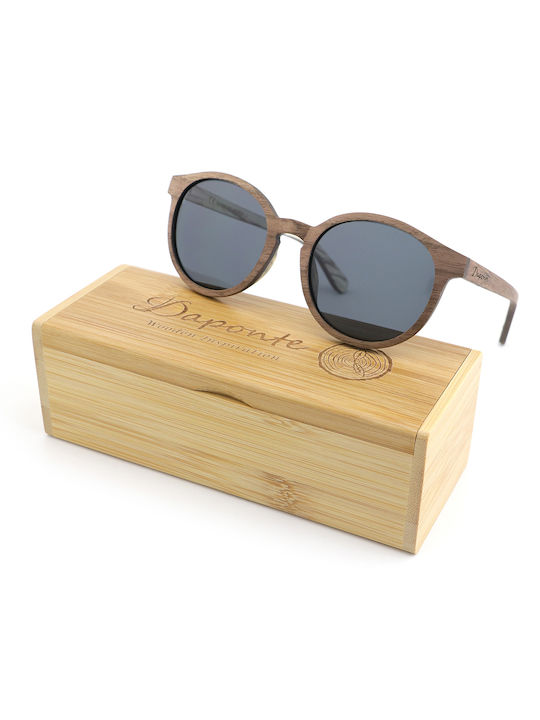 Daponte Unisex Sunglasses with Brown Wooden Frame and Grey Polarized Lenses DAP303WI#4