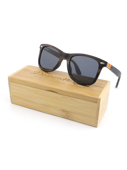 Daponte Unisex Sunglasses with Brown Wooden Frame and Gray Polarized Lens DAP366E#4
