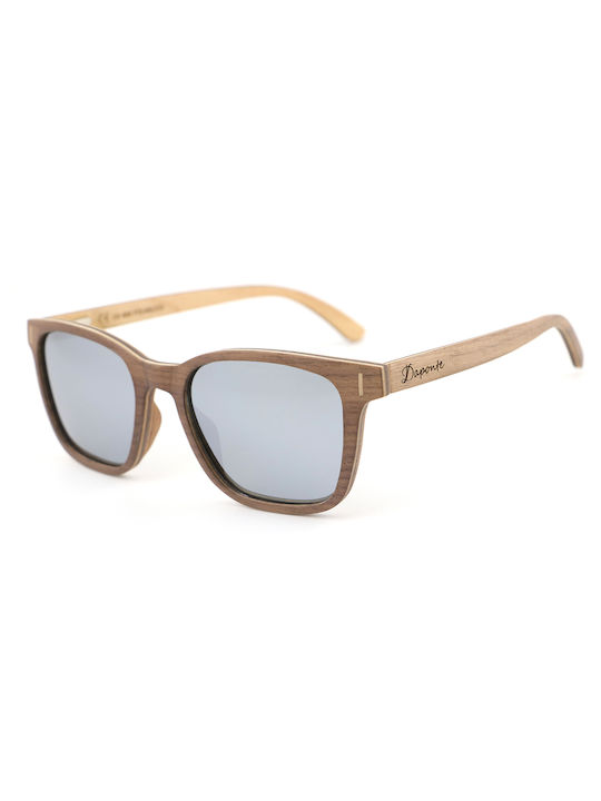 Daponte Unisex Sunglasses with Brown Wooden Frame and Gray Polarized Lens DAP298W#6
