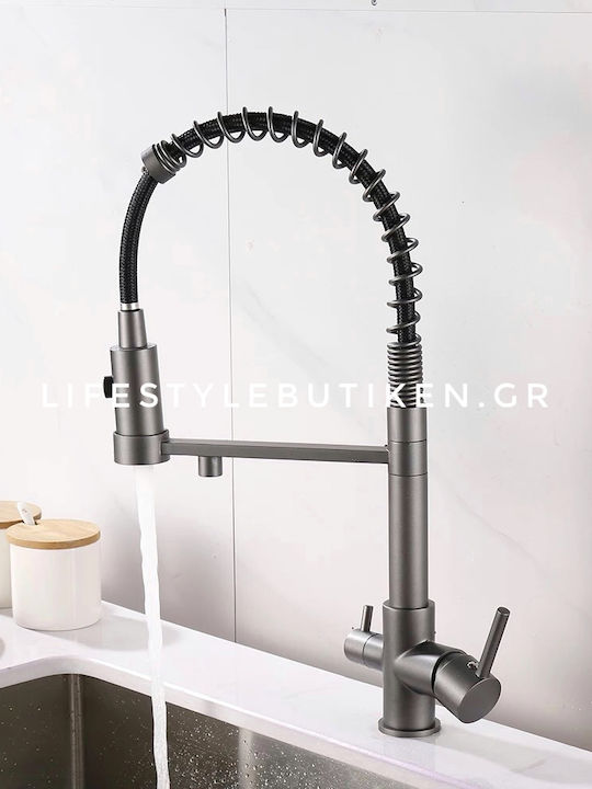 Stocco Tall Counter Kitchen Faucet with Shower and Spring Spout Gun Metal