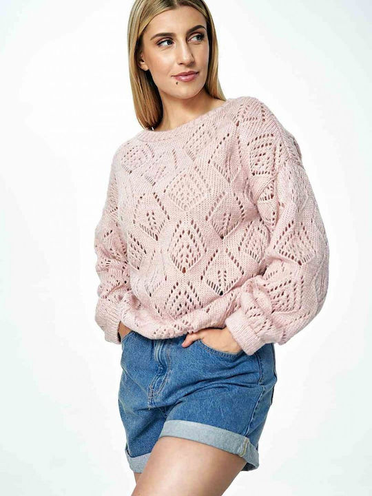 Figl M887 Damen Langarm Pullover Wolle Light Pink