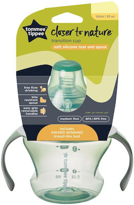 Tommee Tippee Transition Cup Educational Sippy Cup Plastic with Handles Green for 4m+m+ 150ml