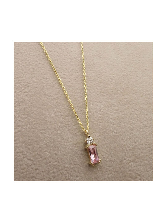 Women's gold necklace with pink stone XRNE366K 14 Carat Stones:With diamond