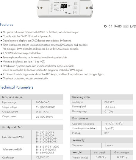 GloboStar Dimmer IR (Informationsanforderung) Wandmontierter Dimmer 70671