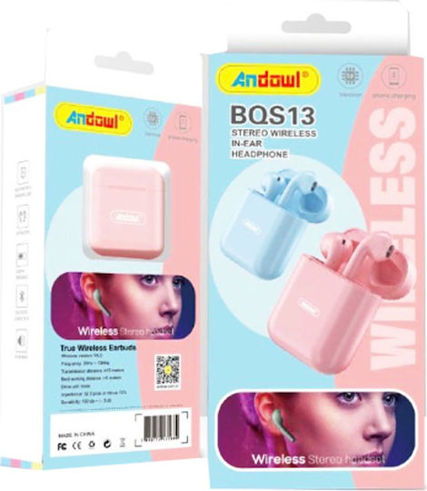 Andowl BQS13 Earbud Bluetooth Handsfree Earphones with Charging Case Pink