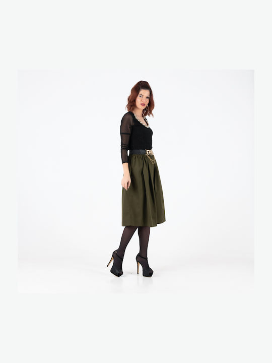 Fullah Sugah Satin Midi Skirt Cloche in Khaki color