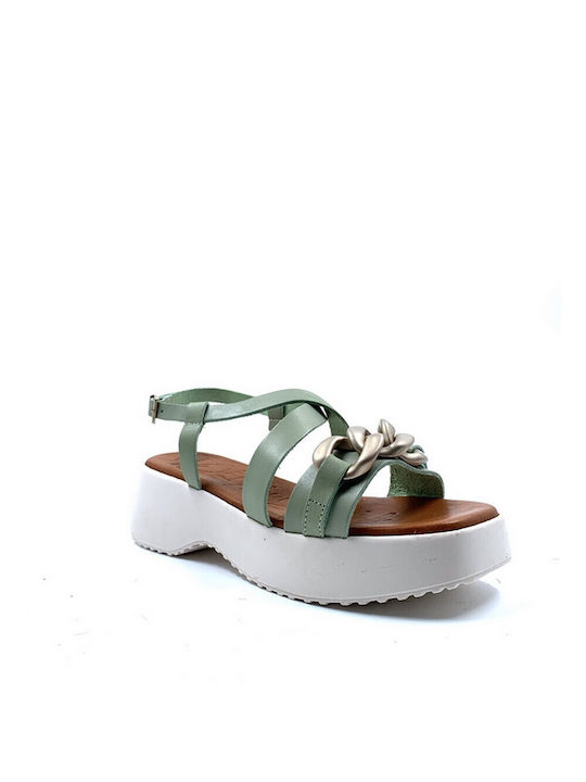 Oh My Sandals Anatomic Women's Leather Ankle Strap Platforms Green