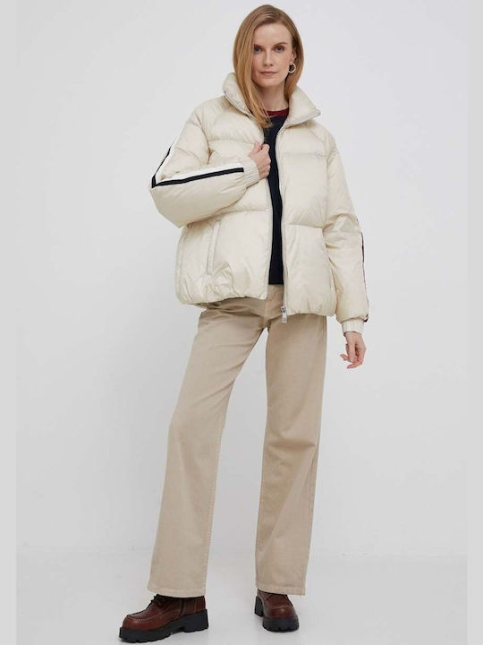 Tommy Hilfiger Women's Short Puffer Jacket for Spring or Autumn Beige