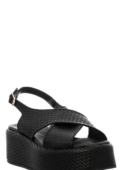 Mariella Fabiani 2340/05 Leather Women's Flat Sandals with Strap Flatforms in Black Color