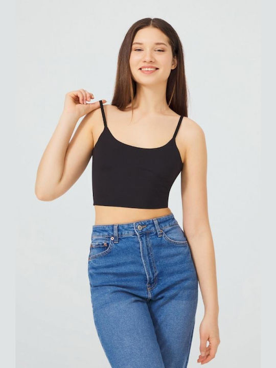 CottonHill Christina Women's Summer Crop Top with Straps Black