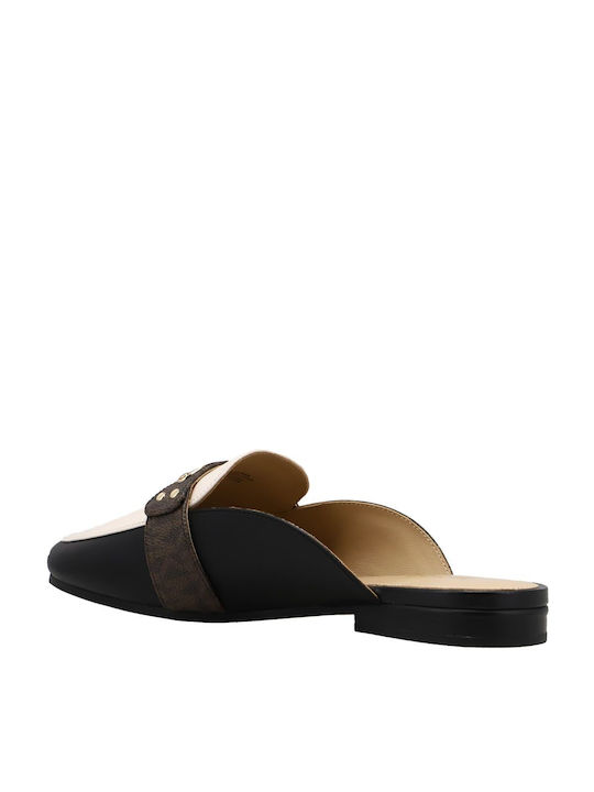 Flat Δερμάτινα Mules Μαύρο/Μπεζ