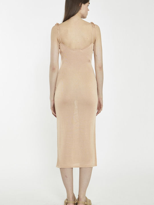 Glamorous Καλοκαιρινό Midi Φόρεμα για Γάμο / Βάπτιση Ροζ