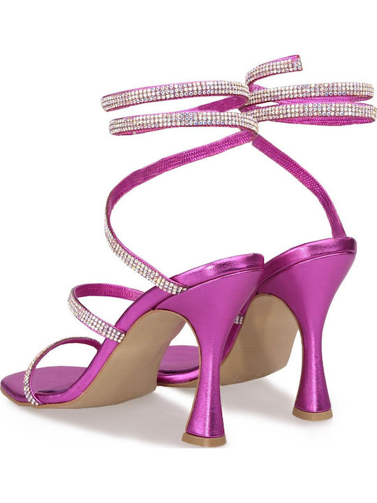 Leder Sandalen mit Strass Fuchsie