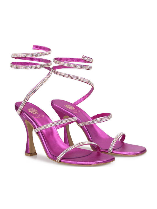 Utopia Sandals U38-004 Δερμάτινα Πέδιλα με Στρας Φούξια