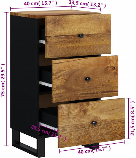Comoda pentru Dormitor din Lemn Masiv cu 3 sertare 40x33.5x75buc