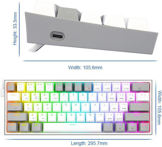 Redragon K616-RGB Fizz Pro Gaming Μηχανικό Πληκτρολόγιο Tenkeyless με Custom Red διακόπτες και RGB φωτισμό (Αγγλικό US) White/Grey