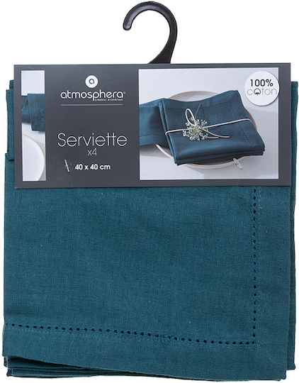 Atmosphera Șervețel De Masă Din Bumbac Set 4 Bucăți Chambray Albastru Canard 40x40 cm