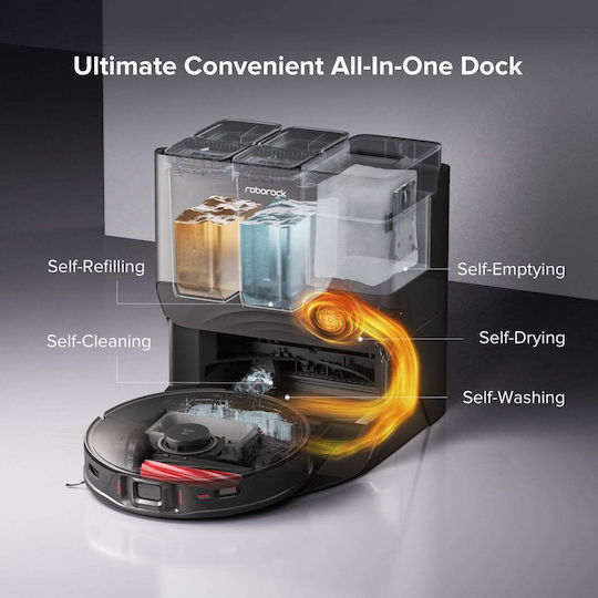 Roborock RockDock S8 Pro Ultra Σκούπα Ρομπότ με Χαρτογράφηση Laser & Απορρόφηση 6000Pa Μαύρη