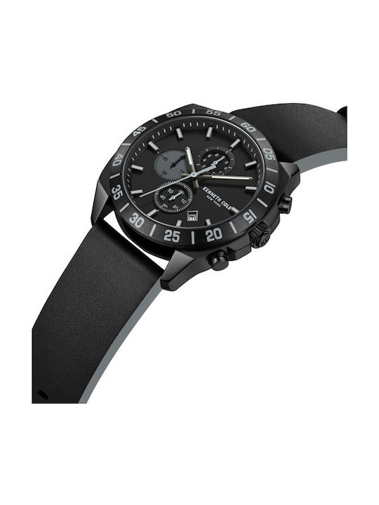 Kenneth Cole Ανδρικό Ρολόι 43mm Χρονογράφος Μπαταρίας με Μαύρο Δερμάτινο Λουράκι
