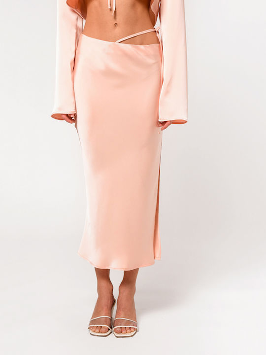 Gwyneth Set mit Satin,σατεν Midi Rock Rosa