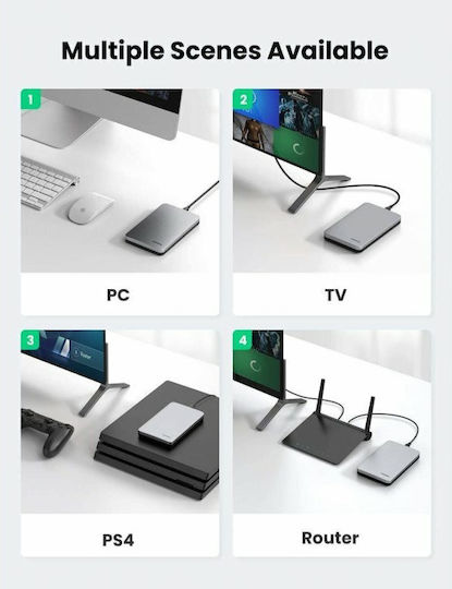 Ugreen Cm300 Case for Hard Drive 2.5" SATA III with Connection Type-C Gray