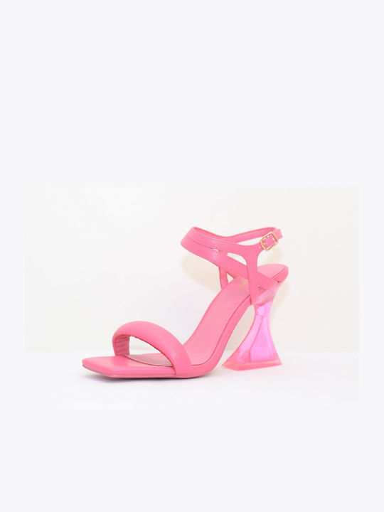 Menbur Synthetic Leather Women's Sandals Pink with Chunky High Heel