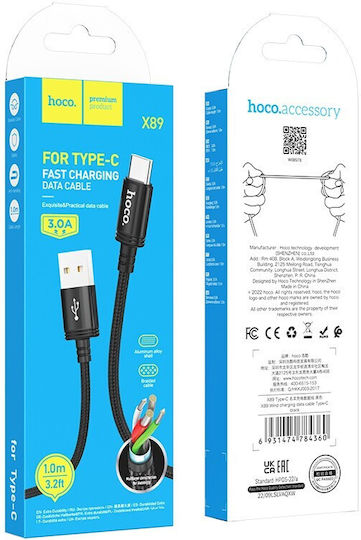 Hoco X89 Braided USB 2.0 Cable USB-C male - USB-A Μαύρο 1m