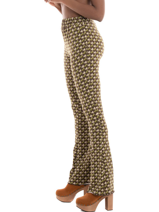 Women's High-waisted Fabric Trousers Flared with Elastic