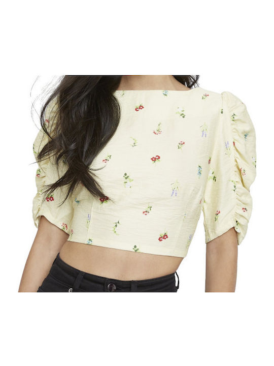 Damen Sommer Kurzes Blumen Top Gelb