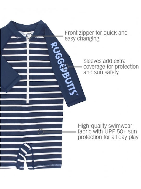 Ruggedbutts Kinder-Badebekleidung mit UV-Schutz 50+ Dunkelblau mit Streifen