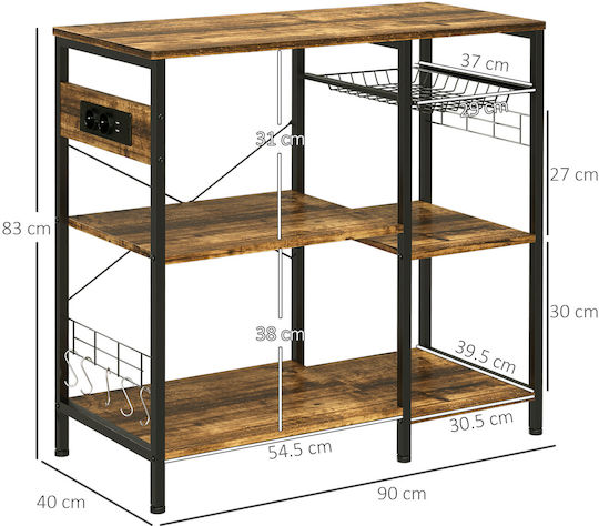 HomCom HomCom Lebensmittelregal Hölzernes 3 Ebenen Braun 90x40x83cm