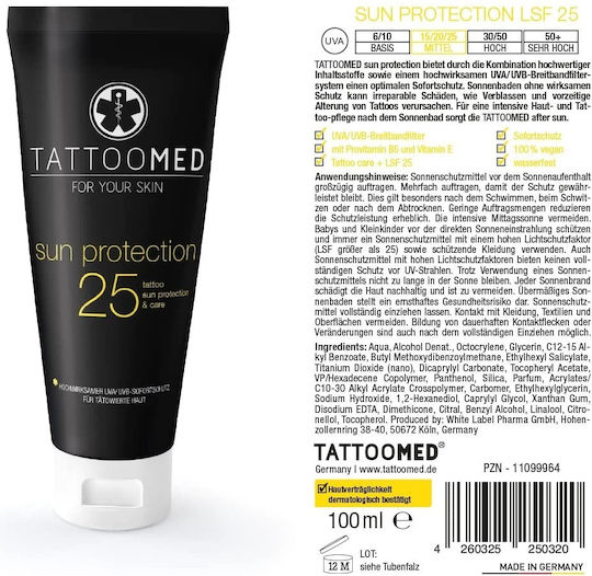 Tattoomed Sonnenschutz SPF25 Creme für Tattoo 100ml