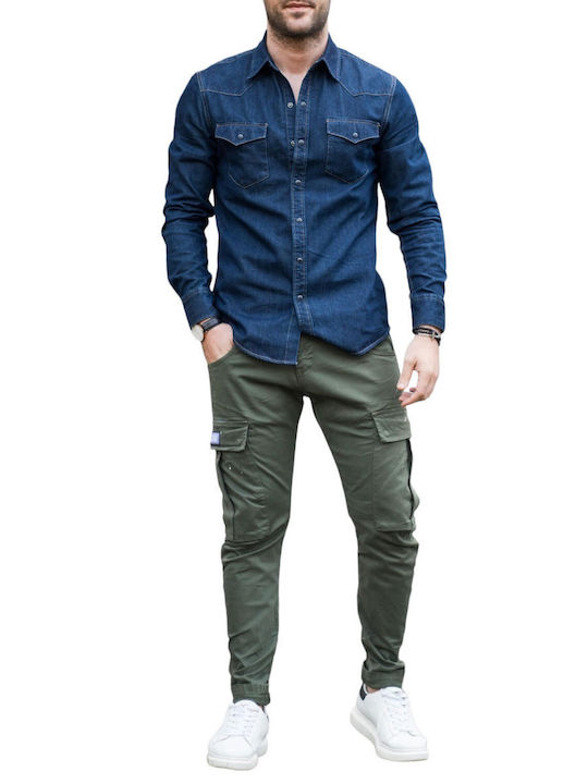 Bread and Buttons 0106 Men's Shirt Long Sleeve Denim Navy Blue